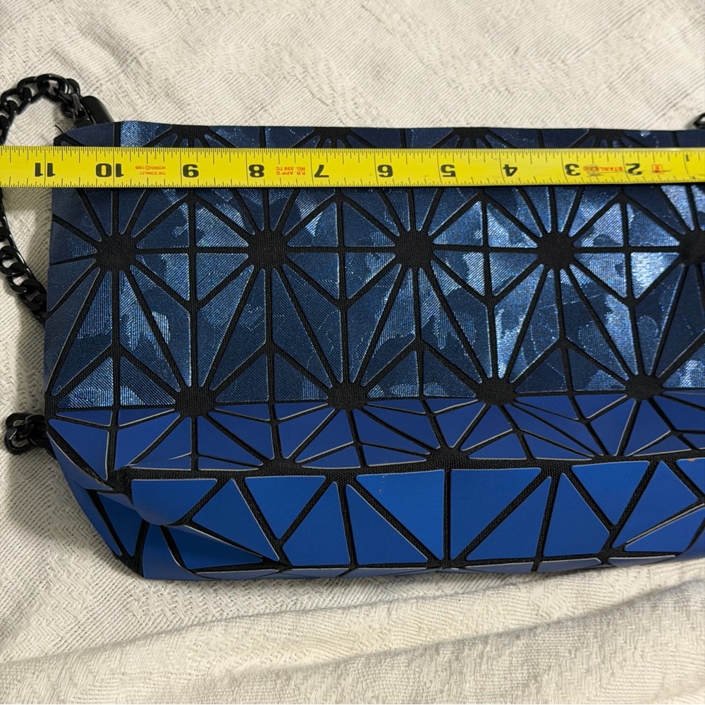 Patrizia Luca blue geometric pattern black chain shoulder bag purse - Picture 11 of 12